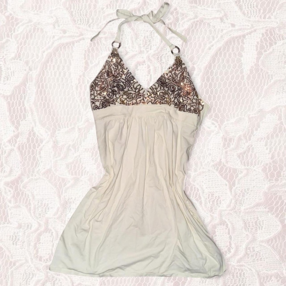 Rare Deadstock Victoria's Secret White Sequin Halter Neck Dress